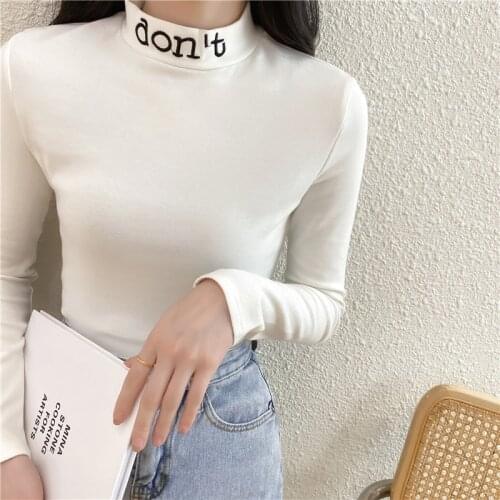 Women Plus Size Elasticity Bottoming T Shirt Women High Neck Long Sleeve Slim Fit Womens Tops Autumn Wild Tshirt NS4629