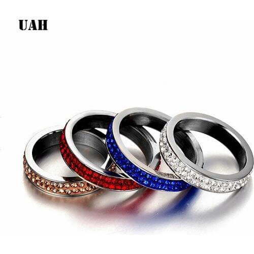 UAH 3.5mm Titanium Stainless Steel Rings For Women Men Double Row Crystal Zircon Wedding Engagement Ring Female Jewelry Hot Sale