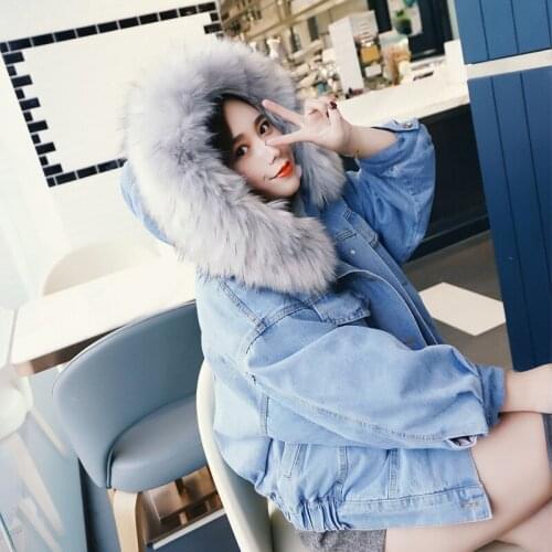 New Women Lambswool Short Denim Coats Casual Loose Winter Thick Warm Hooded Jacket Female Single Breasted Jaqueta Feminina