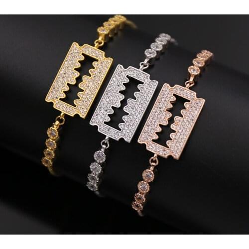 Fashion jewelry copper mosaic full stone box chain can adjust size hollow blade model classic bracelet