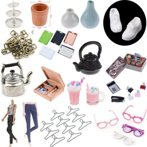 Multi Doll Sneakers Shoes Kettle Flower Pot Paint Box Fish Tank Vase Cake Display Stand Tray Buttons Scissors Mini Furniture Toy