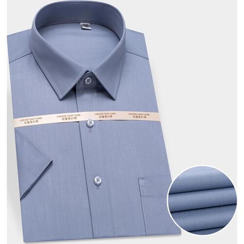 Short Sleeve Mens Spandex Solid Dress Shirts Bamboo Fiber Slim Fit Soft Plain Formal Shirts for Men Anti-wrinkle Non-iron tops