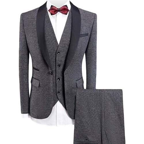 Mens 3-Pieces Suit Shawl Lapel One Button Blazer Vested Dress Suit Set Goom Wedding Suits Fashion Custom Prom Terno Masculino