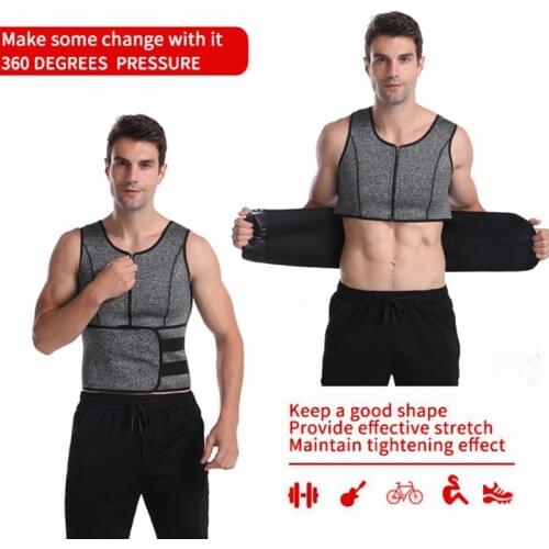 Mens Sauna Thermo Sweat Waist Trainer Vest Body Shaper Hot Neoprene Sauna Suit Corset Zipper Tank Top Sportswear Weight Loss