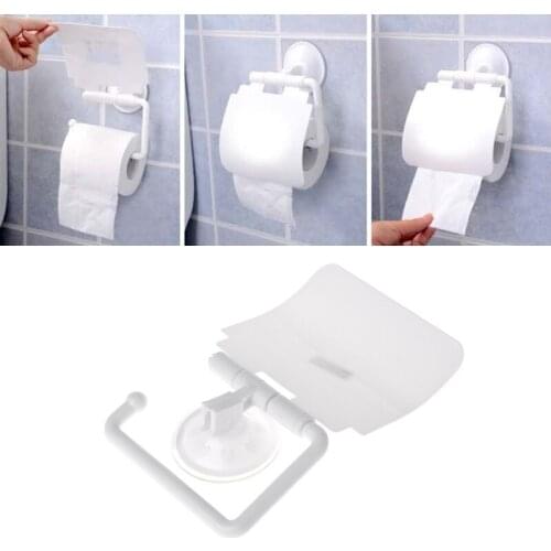 Wall Mounted Plastic Suction Cup Bathroom Toilet Paper Roll Holder With Cover