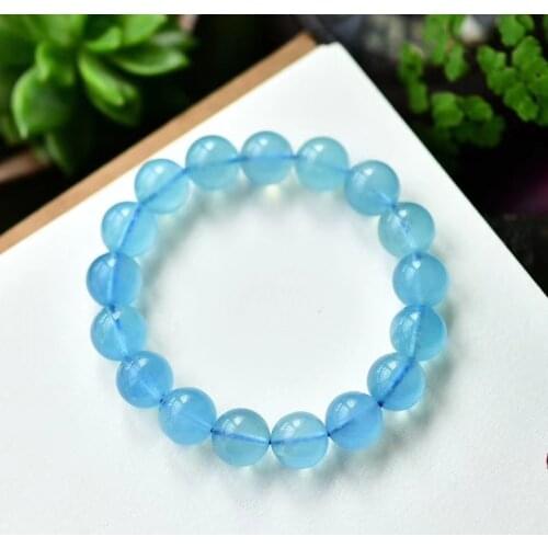 Top Quality Natural Blue Ice Aquamarine Clear Round Beads Bracelet Women Men 8mm 9mm 10mm 11mm Crystal Healing Stone AAAAA