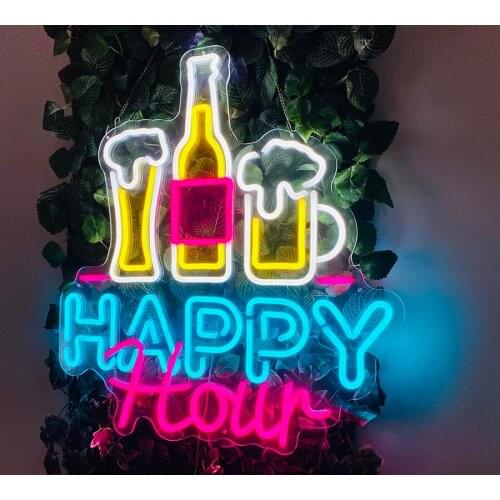 Neon Custom Sign LED Light Happy Hour Beer Pink Fun Decoration Wall on Door Logo Show Solo Time Name Wedding Party Faceplate