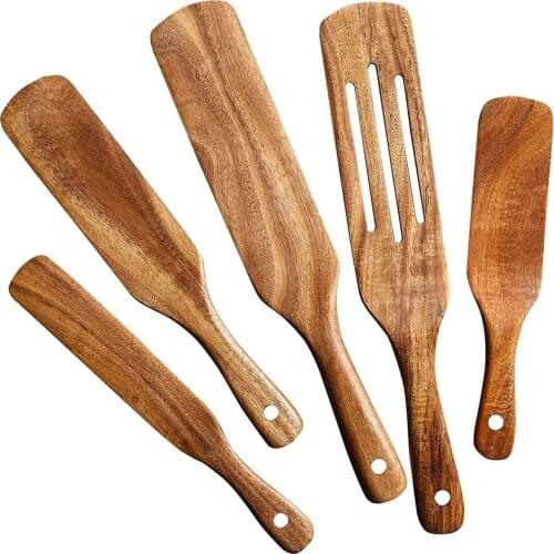 BalleenShiny 2021 New Thai Teak Five-piece Spatula Simple Style Steak Spatula Home Kitchen Cooking Salad Mixing Spatula