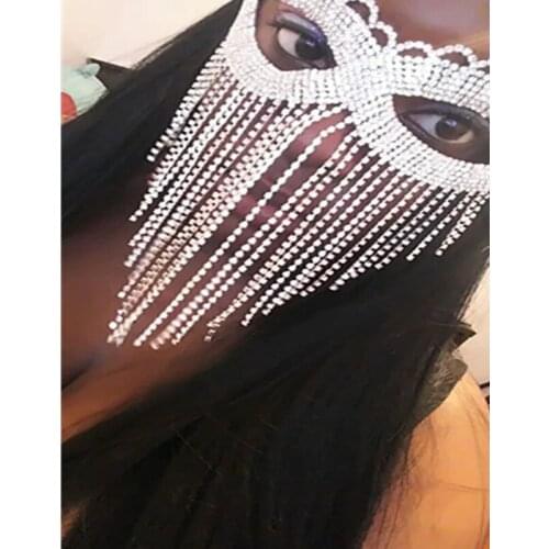 Fringe Necklace Rhinestone Collar Tassel Trendy Crystal Dangle Club mask Party Fashion Jewelry For Women