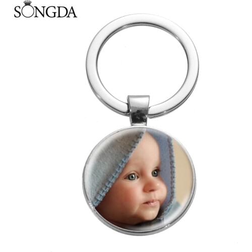 Personalized Custom Keychain DIY Baby Parents Lover Photo Glass Art Key Chain Handmade Family Member Gift Key Ring Holder