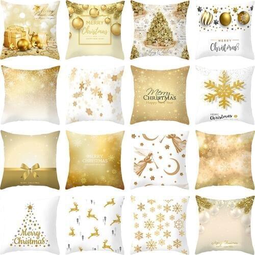 Christmas Cushion Cover 45x45cm Golden Christmas Tree Snow Elf Cushion Covers Festival Decorative Pillowcase Pillow Covers