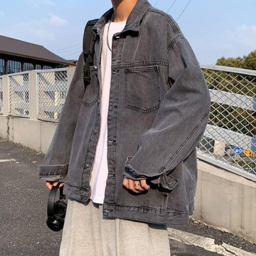 Blue Black Denim Jacket Mens Fashion Retro Pocket Tooling Jackets Mens Streetwear Loose Hip-hop Bomber Jacket Men Outwear S-3XL