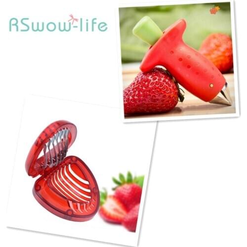Strawberry Slicer Fruit Cutter Salad Cutter Stainless Steel Fruit Futter Fruit Pedicel Remover Portable Kitchen Gadgets