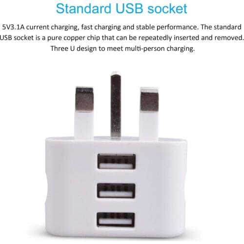 Universal 1/2/3-Port USB UK Plug 3 Pin Wall Charger Adapter with 1/2/3 USB Ports Travel Charger Charging for Phone X Samsung S9