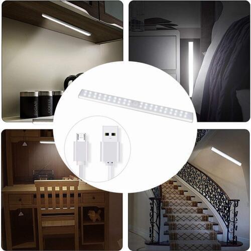 USB Rechargeable 40 LED Under Cabinet Light PIR Motion Sensor Cabinet Closet Night Light for Wardrobe Cupboard Kitchen Room