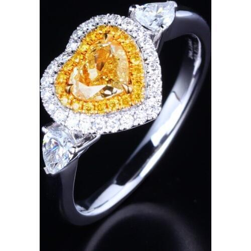 TJP Top Quality Silver Rings For Girl Engagement Accessories Fashion Zircon Yellow Heart Rings For Women Wedding Jewelry Lady