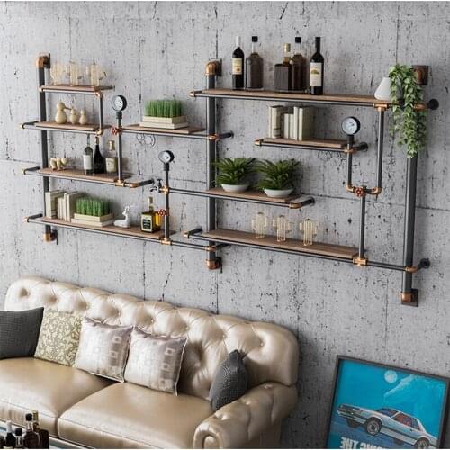 Iron Art Wall Decoration High temperature baking paint Wall Shelf Retro Bookshelf Retro Design Metal Wine Rack