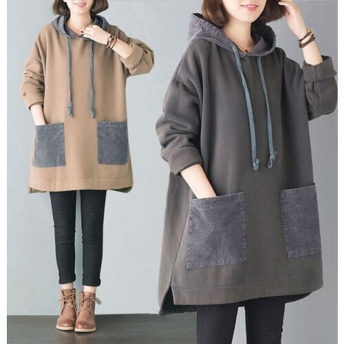 Spring/autumn women outerwear loose women hoodies knitted clothing mid-long ladies hoodies hooded