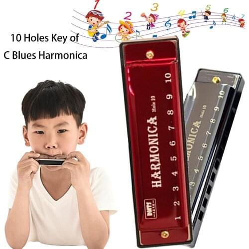 10 Holes Key of C Blues Harmonica Musical Instrument Educational Toy with Case