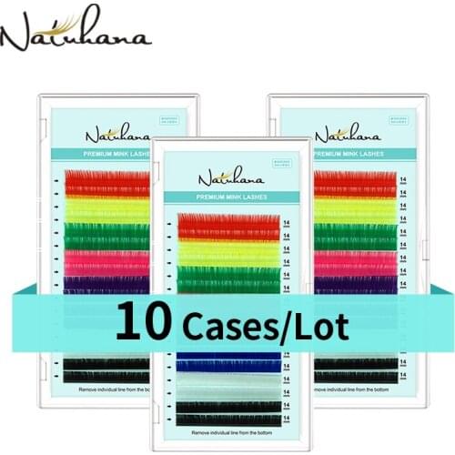 NATUHANA 10Cases/Lot Mix Color BCD Curl Eyelash Extensions Premium Individual Mink Natural Soft Lashes Rainbow Colored Eyelash