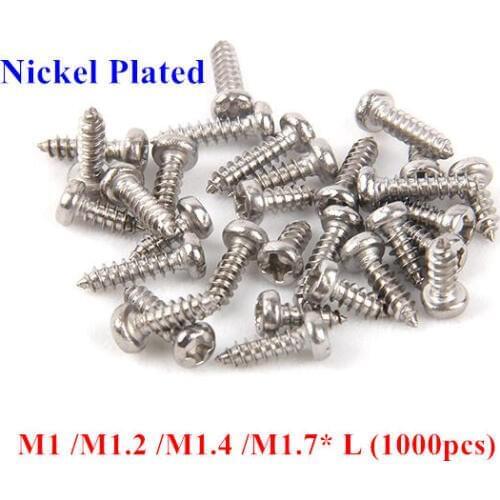 1000pcs M1 M1.2 M1.4 M1.7 PA Phillips Pan Head Self Tapping Screws carbon steel nickel plated wood tapping screw