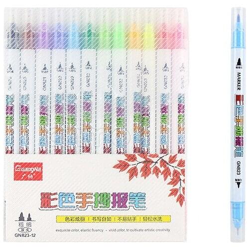 12 Colors Art Color Pen Painting Template Outline Color Pen Hollowed Out Template Double Head Hand Writing Pens