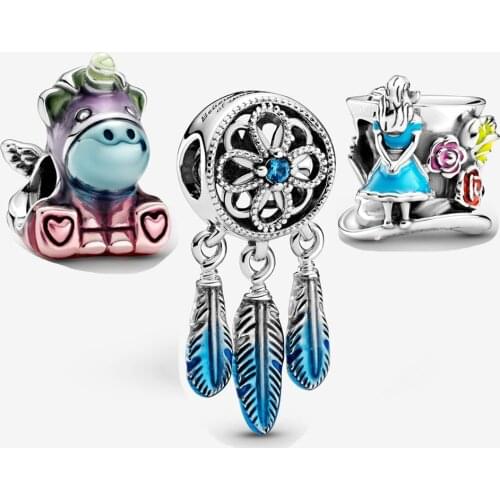 2021 New 925 Sterling Silver Blue Dreamcatcher Charm packet Fit Brand Bracelet Unicorn Charm DIY Jewelry