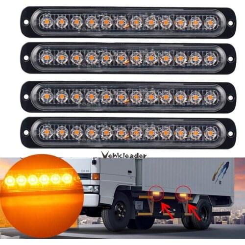 4pcs 12V/24V 12 Led Car Trailer Truck Motorcycle side marker light Emergency Beacon Warning Hazard Flash Strobe Turn Light Bar