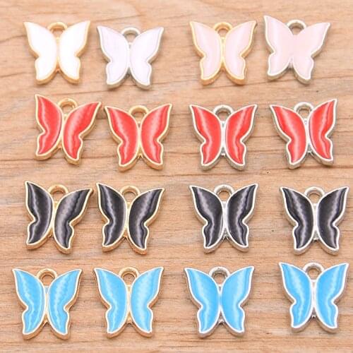 50Pcs 12*12MM 5 Color Alloy Metal KC Gold Rhodium Drop Oil Small Butterfly Charms Animal Pendant For DIY Bracelet Jewelry Making