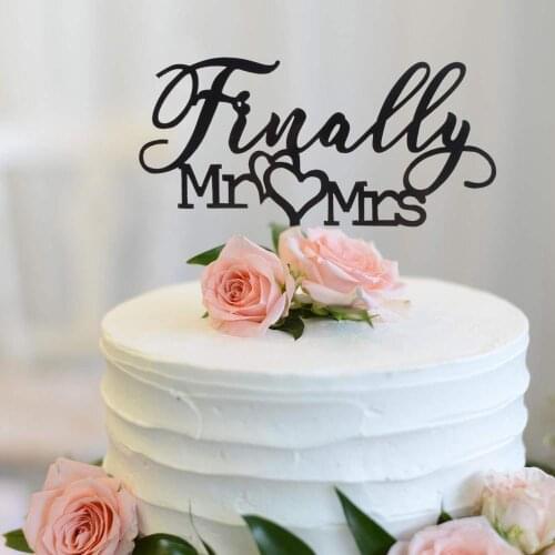 Finally Mr Mrs Love Heart Black Acrylic Cake Topper - Great for Wedding Engagement Bridal Shower Party Decoration Gift