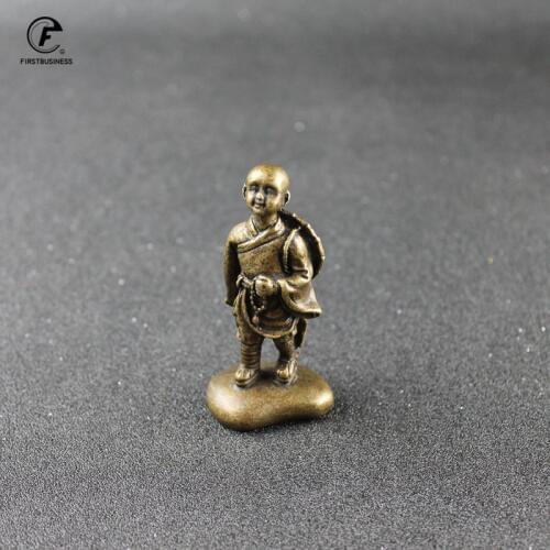 Antique Bronze Monk Statue Miniatures Figurines Pure Copper Feng Shui Small Ornaments Lucky Home Decorations Accessories Crafts