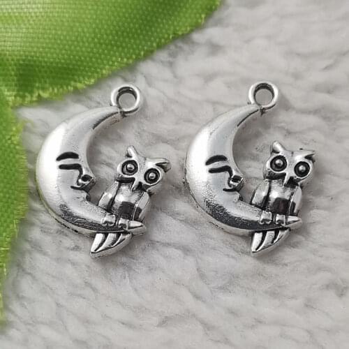 Free Ship 270 pcs Antique silver moon owl charms 19x14mm #5121