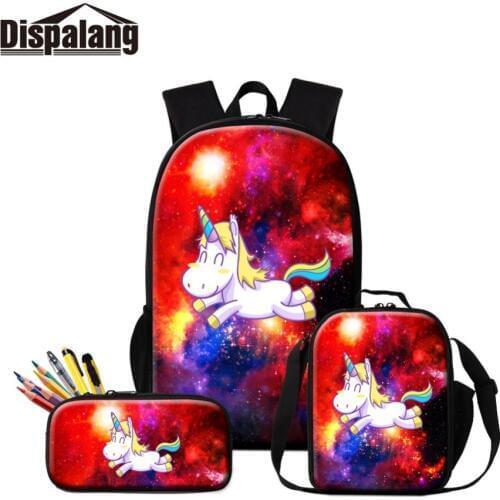 Dispalang 2018 Newest Cooler Lunch Pouch and Pencil Case School Backpacks for Student Pretty Sky Unicorn Logo on Bags Girl Gift