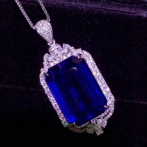 E429 Fine Jewelry Tanzania Origin Real 18K White Gold Natural Blue Tanzanite 18.5ct Diamonds Fine Chic Pendant Necklace