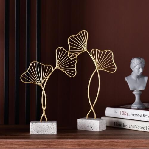 European Iron Art Gold Gingko Leaf Miniatures Creative Luxury Living Room Home Desktop Ornament Decoration Furnishing Crafts