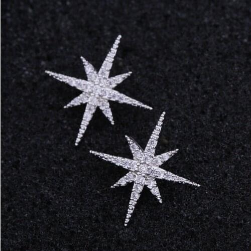 Exquisite Shiny Cubic Zirconia CZ Silver Color Crystal Starburst Earrings Womens Earrings Bridal Wedding Party Jewelry
