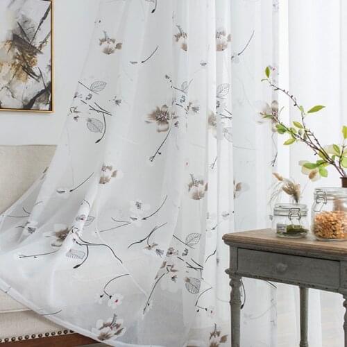 Classical Flavor Morning Glory Printed Tulle Curtains For Living Room Rural Ink Flowers Sheer Voile Blinds For Bedroom #3