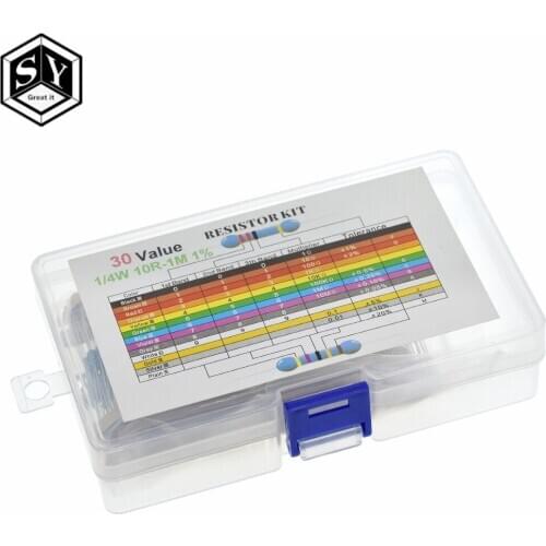 600PCS/LOT 1/4W Metal Film Resistor Kit 1% Resistor Assorted Kit Set 10 -1M Ohm hm Resistance Pack 30 Values each 20 pcs