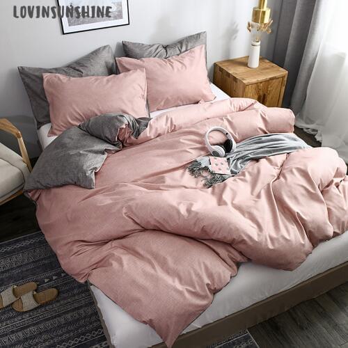 LOVINSUNSHINE Duvet Cover King Size Queen Size Comforter Sets Solid Color Pink Bedding Set AB#178