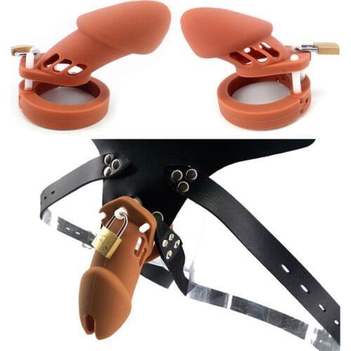 Brown Chastity Cock Cage Silicone CB6000S CB6000 Male Chastity Device with 5 Base Rings Penis Cage Sex Product for Man G7-2-34