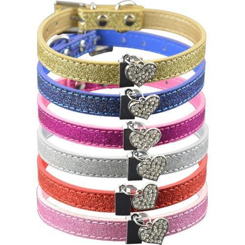 7 Colors 2 Sizes Bling Leather Dog Collar Heart Assessory Small Dog Puppy Collars