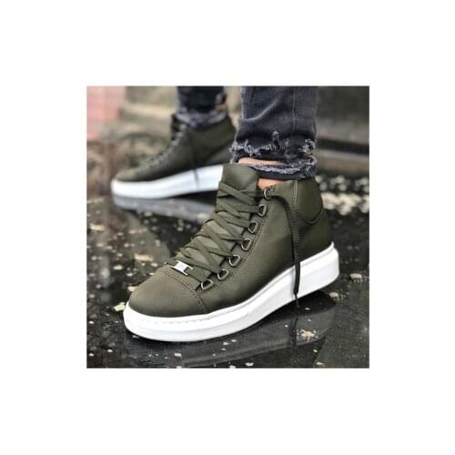 Wagoon WG032 Khaki Laced Sneakers Half Ankle Boot