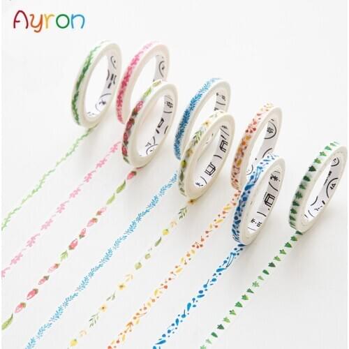 1 pcs 5 Mm*7m Washi slim Tape Flowers and trees Adhesive Tape For Decoration Photo Album masking tapes School Free Shipping
