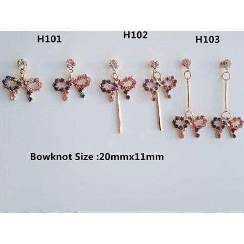 Hot 1 Pair Diy Korean New Simple Fashionable Stud Earring Full Rhinestone Bowknot Earrings Jewelry Girl Party Wedding Gift