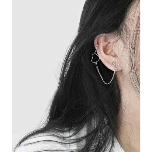 Hot Sale Fashion Personality Rock Style Heart-shape Pendant Ear Clip Ear Stud Long Tassel Statement Earrings Women Jewelry Gift