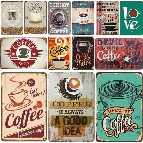 Coffee Plaque Metal Tin Sign Vintage Shabby Chic Decor Wall Decoration For Coffee House Cafe Billboard Iron Plates 20*30 cm