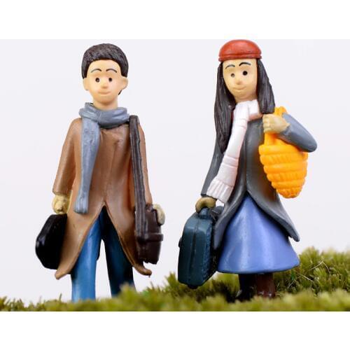 2PCS Miniature Lover Figurine Fairy Garden Decoration Wedding Cartoon Character Statue People Car Cake Ornaments DIY Craft Gift