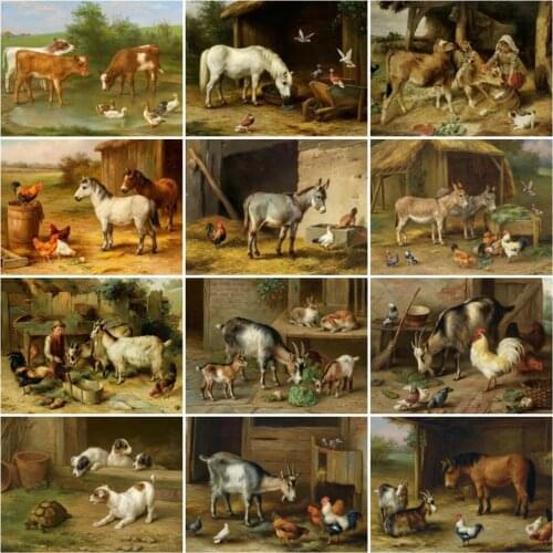 HUACAN 5D Full Drill Diamond Painting Kits Farm Animals Wall Art Diamond Mosaic House Cross Stitch Decoration For Home