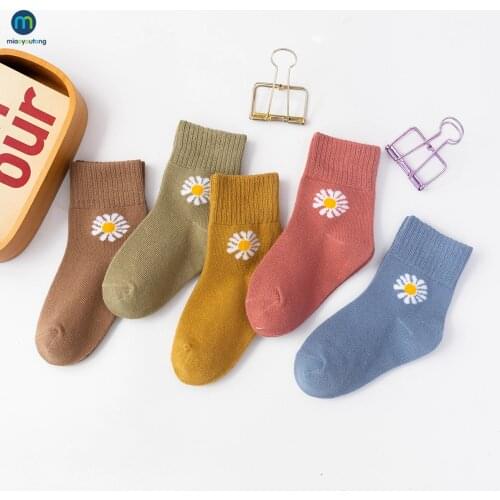 5 Pairs/Lot Childrens Socks Cute Daisy Flowers Kids Cotton Socks Baby Girl Socks For 1-12 Years Autumn And Winter Miaoyoutong