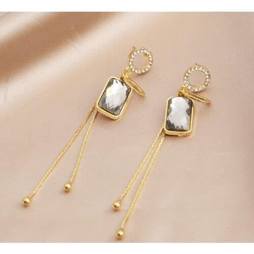 New Square Geometry Design Crystal Fashion Personality Tassel Long Earrings Female Jewelry Earrings For Women